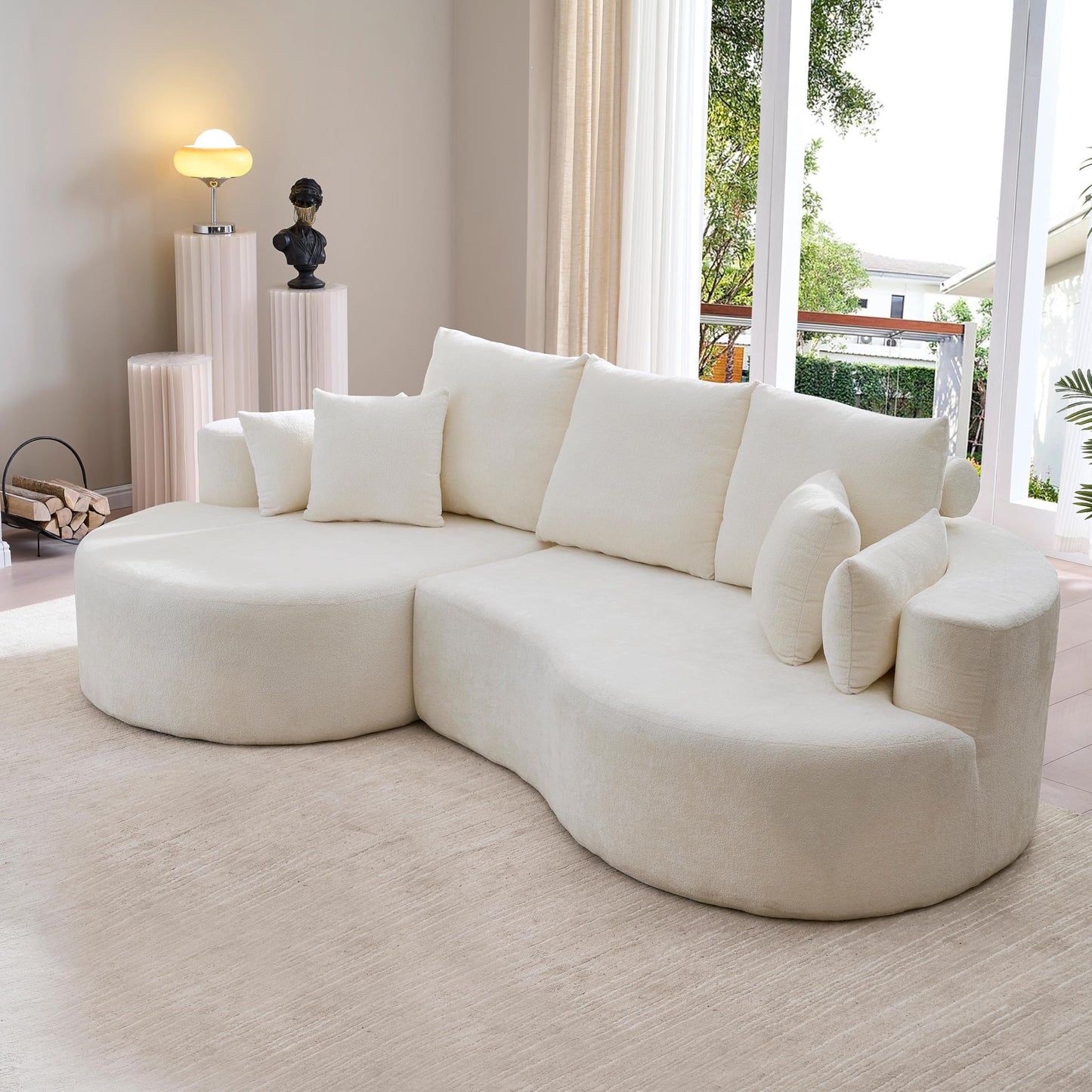 Christopher Knight Home Carden 106" Curved Modular Sectional Sofa, Comfy Sofa Couch with Chaise Lounge, Modern Cloud Couch with Deep Seat, Fabric Upholstered Seating Set for Living Room Bedroom, White