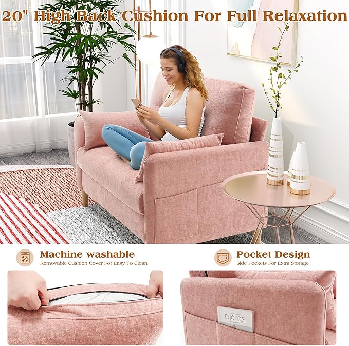 Hanherry Loveseat Sofa, 47” Small Couch for Living Room, Chenille Fabric Love Seat Comfy Sofa for Bedroom with Throw Pillow,Removable Cushion Cover,Couches for Small Space,Apartment,Dorm