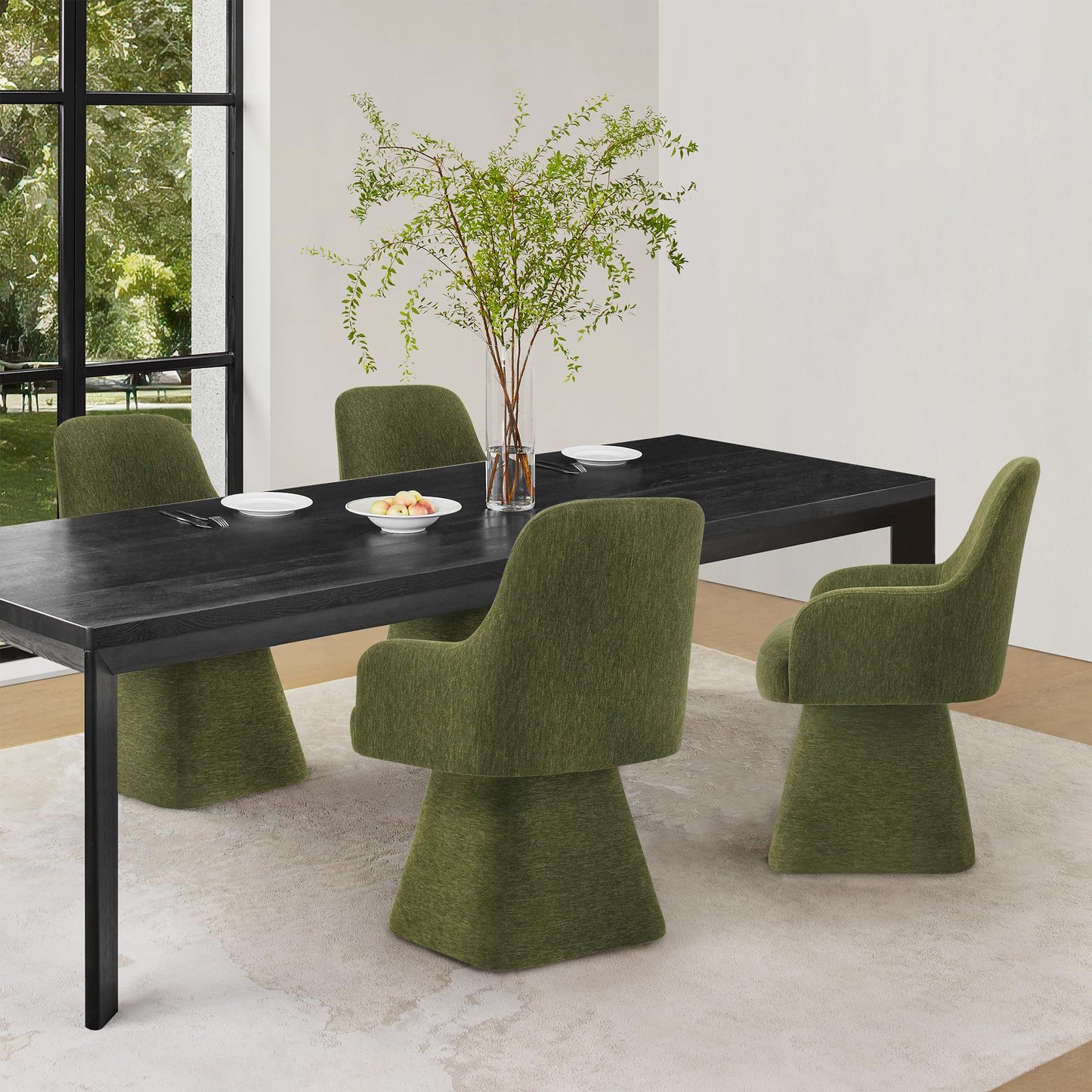 KISLOT Swivel Dining Chair Set of 1, Mid Century Modern Chair Fabric Upholstered Armchair with Armrest & Ergonomic Backrest for Dining Room, Kitchen, Bedroom, Living Room, Green