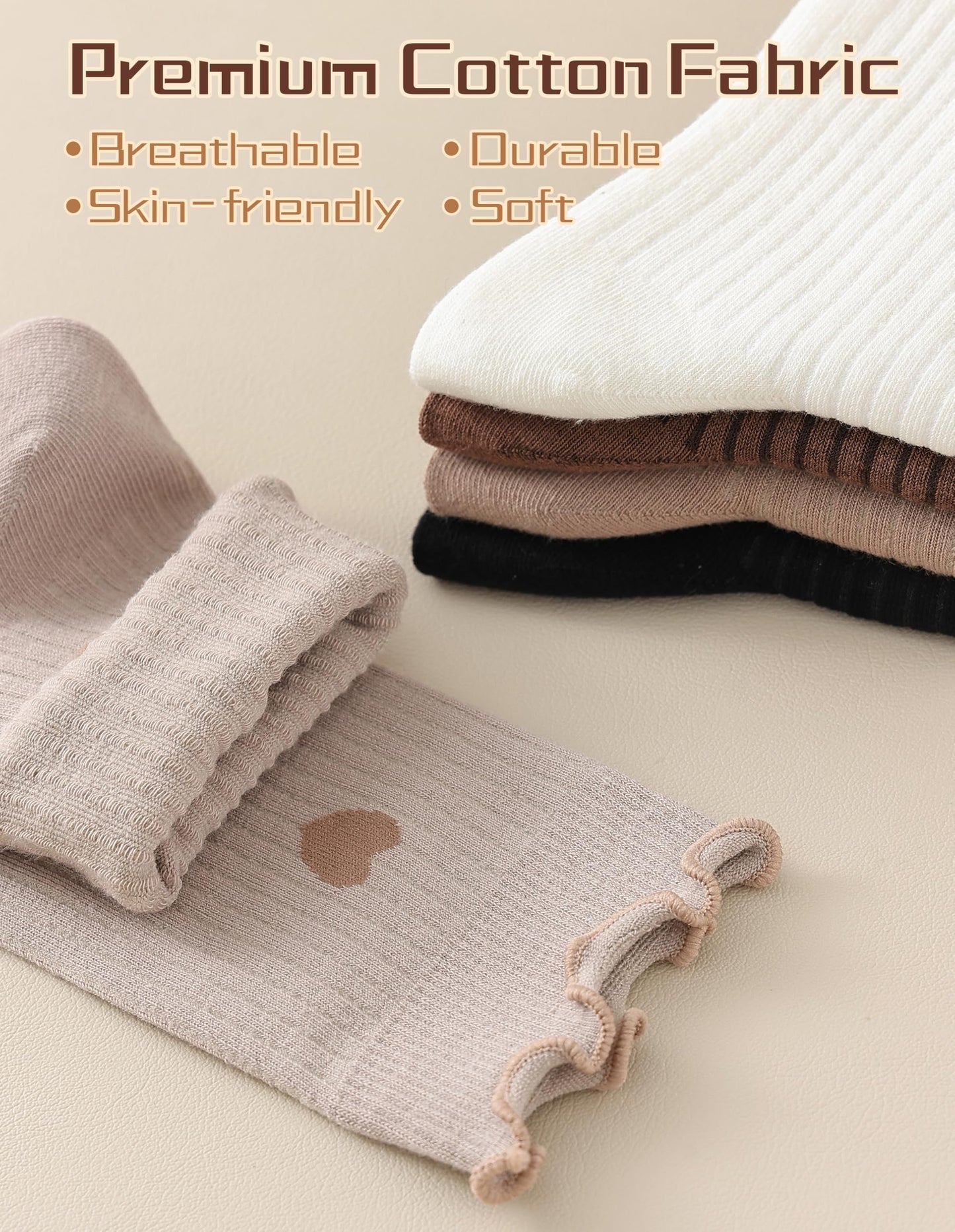 AIVEI Ruffle Socks Woman Frilly Cute Cozy Cotton Heart Aesthetic Neutral Dress Boot Crew Ankle Socks 6 Pairs, Gifts for Women Girls Mother