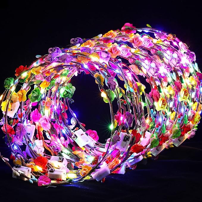 Syhood Valentines Day Gifts, 50 Pcs LED Flower Crowns Headbands, Light up Flower Crowns for Women, Glow in the Dark Headba...