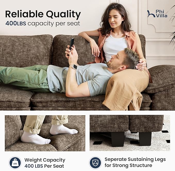 PHI VILLA Cloud Modular Couches Sets, 3 Pieces Large Sectional Sofa Set with Single Sofa, 5-Seater Upholstered Couch for Living Room, Chenille Fabric, Taupe