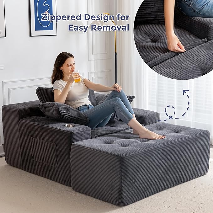 MAXYOYO Modular Sectional Sofa Couch and Chaise Lounge, L Shaped Modern Cloud Couch with Ottoman, Sofa in A Box, Tufted Boneless Sleeper Chair for Living Room, No Assembly Required, Grey