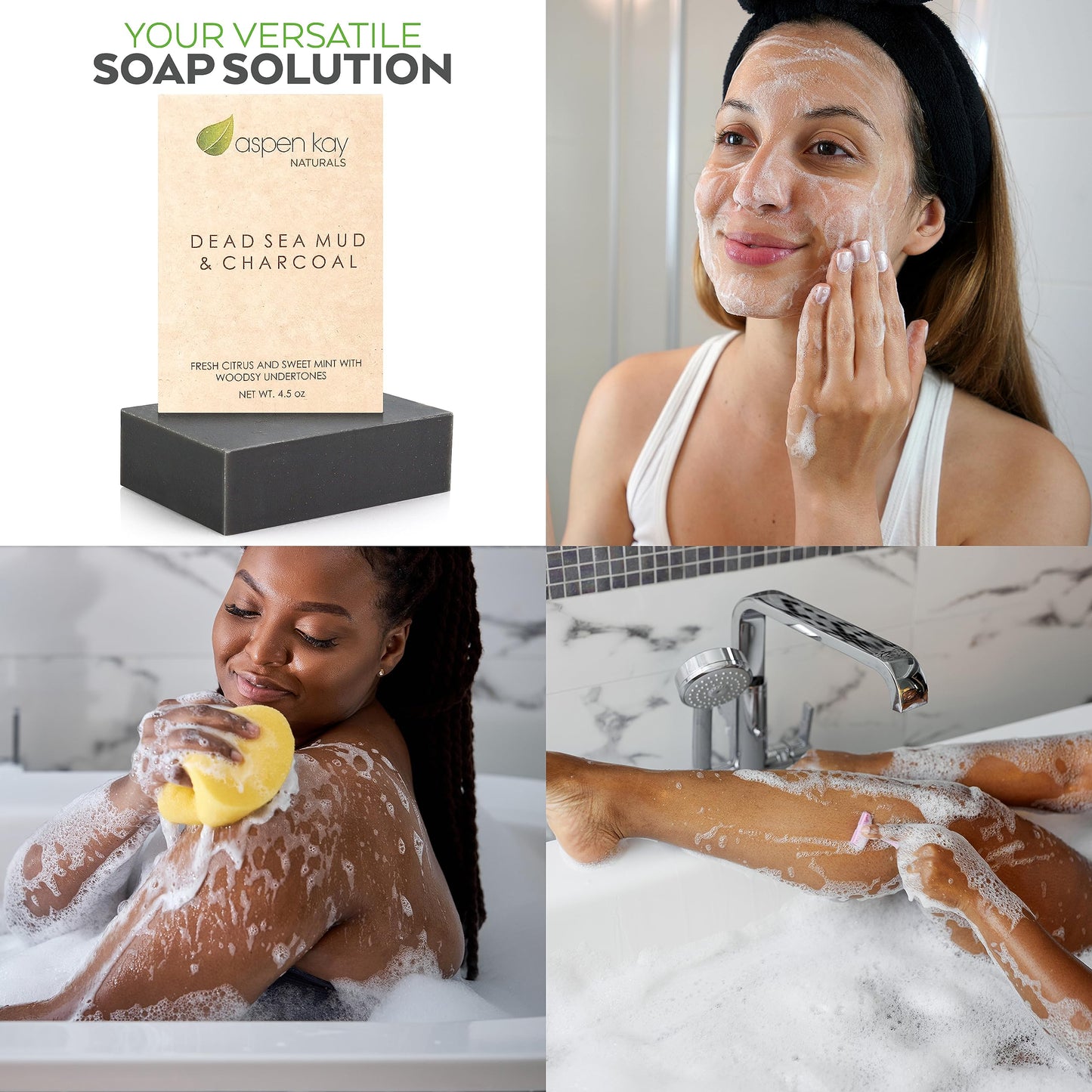 Aspen Kay Naturals Dead Sea Mud and Charcoal Soap Bar. With Organic Shea Butter & Pure Essential Oils. Charcoal Face Wash for Me