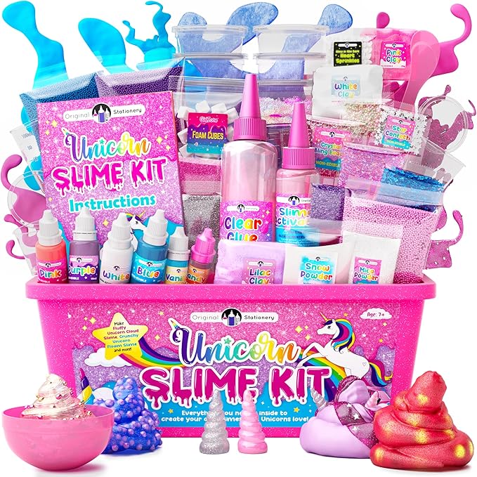 Original Stationery Unicorn Glow-in-The-Dark Slime Kit for Girls Ages 7–12, DIY Slime Making Set with 25+ Mix-Ins & Activa...