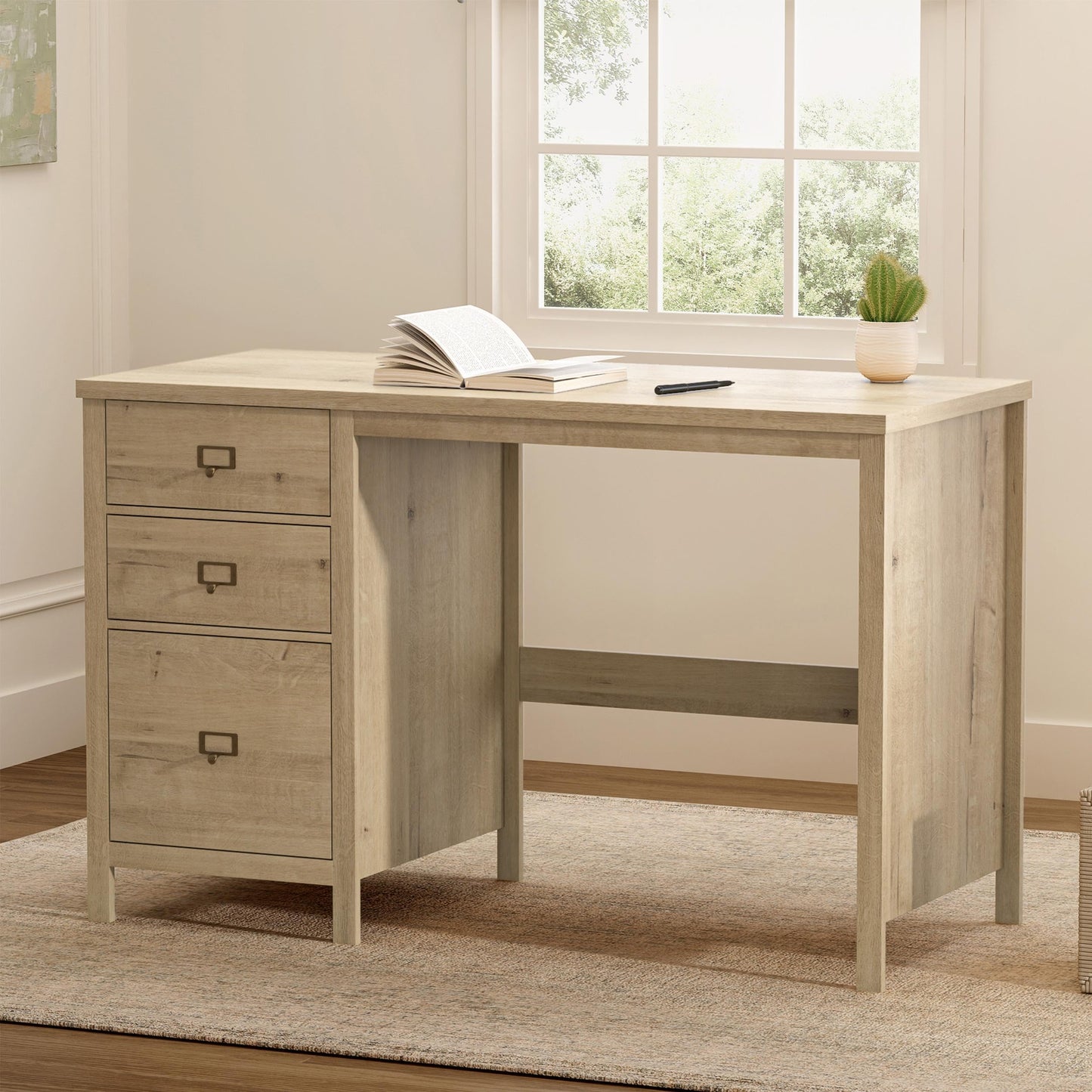 MoomJiee 47" Executive Desk with File Drawer, Farmhouse Wood Home Office Desk with Storage Drawer Computer Writing Desk for Study Office, Light Oak