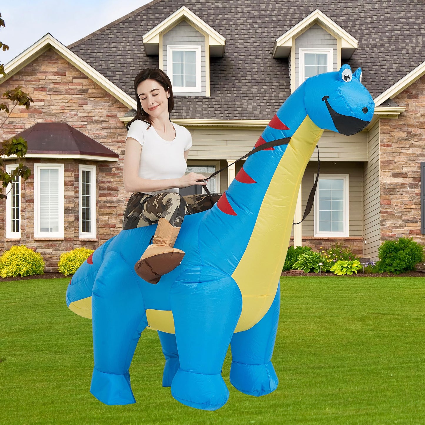 One Casa Inflatable Dinosaur Costume Riding Diplodocus T Rex Air Blow up Funny Party Halloween Costumes for Adult