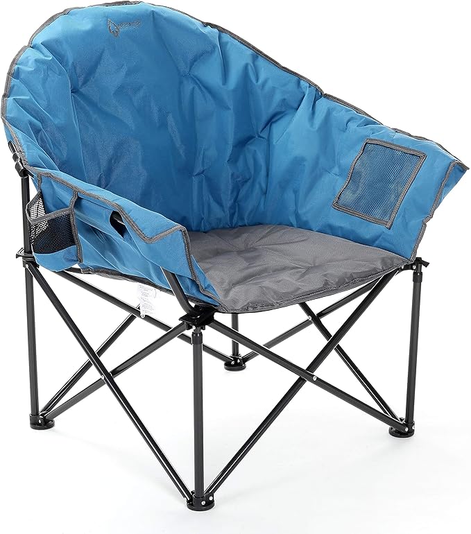 ARROWHEAD OUTDOOR Oversized Heavy-Duty Club Folding Camping Chair with Pocket, Cup Holder, Portable, Padded, Moon, Round, ...