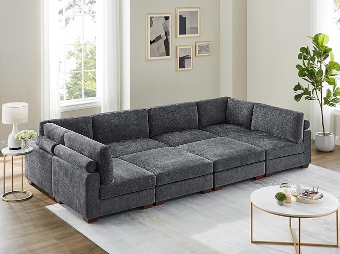 VANOMi Large Modular Sectional Sofa, Oversized Couch with Ottoman, Cloud Couch Deep Seat Sofa with Thick Cushion, Convertible Sectional Couches for Living Room Office Apartment