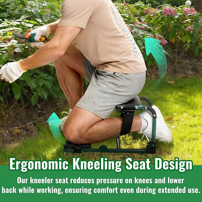 LemZodo Garden Kneeler and Seat, Ergonomic 2-in-1 Foldable Knee Seat, Gardening Stool with Soft Adjustable Kneeling Pad, Gardening Gifts for Women Mom Men Seniors