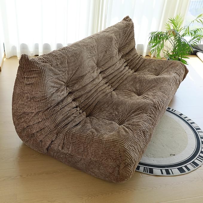 MORITON Fireside Loveseat Mid-Century Armless Sofa — Twin-Size Floor Lounger in Soft Premium Corduroy, Foam-Filled Accent Chair for Living Room or Bedroom (Brown, Three Seater)