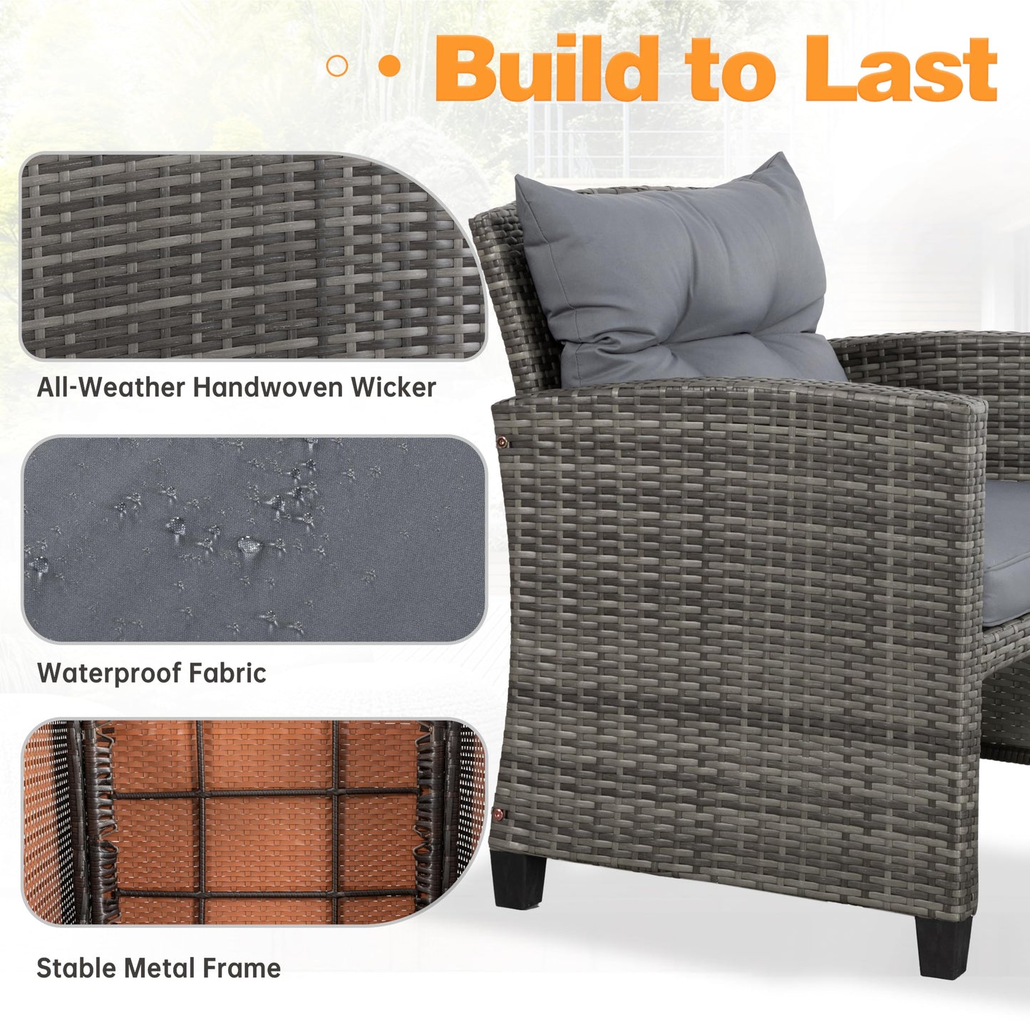 Shintenchi 5 Pieces Patio Furniture Set, Outdoor Wicker Patio Conversation Set with Ottoman, All Weather Rattan Outside Chairs with Coffee Table & Cushion for Porch, Garden, Backyard, Gray