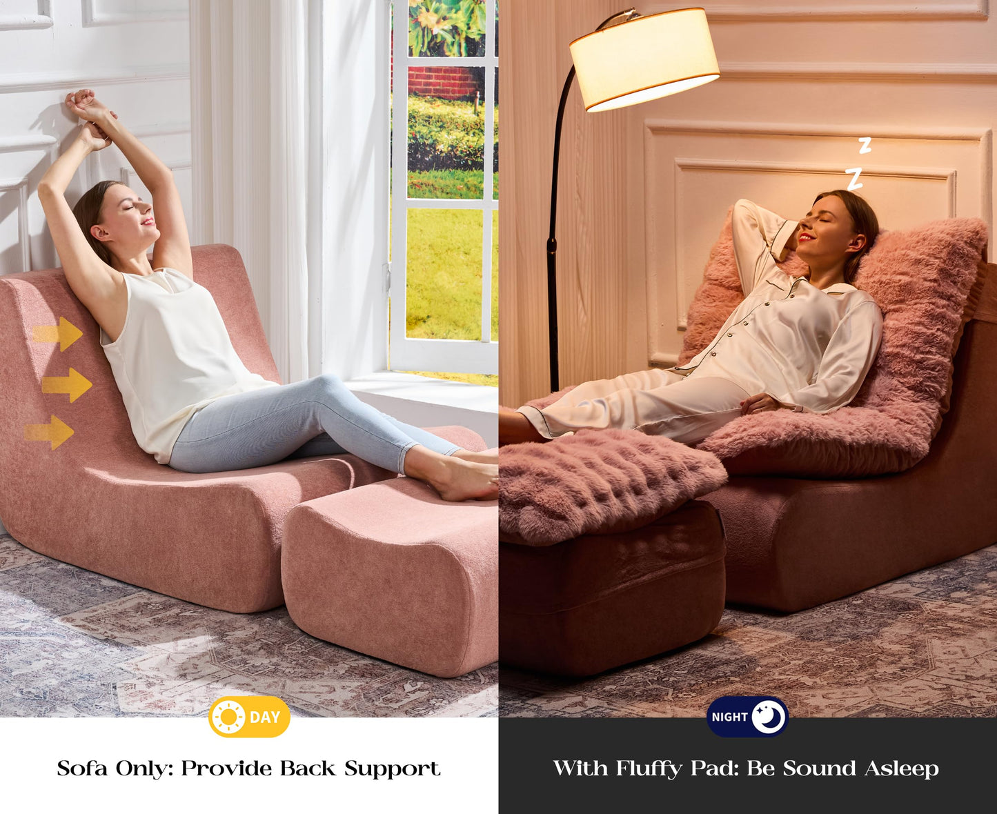 Hobestluk Sofa Couch Foam Sofa for Small Spaces Comfy Sofas with footrest Couch Recliner Small Sofas for Living Room, Bedroom, Apartment (Pink)