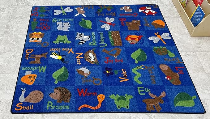 KIDCARPET.COM Animals in The Forest Nylon Area Rug, 6' x 6', Multicolored, Educational Classroom Rug, Kids Learning Play Mat | Area Rug for Bedroom or Playroom