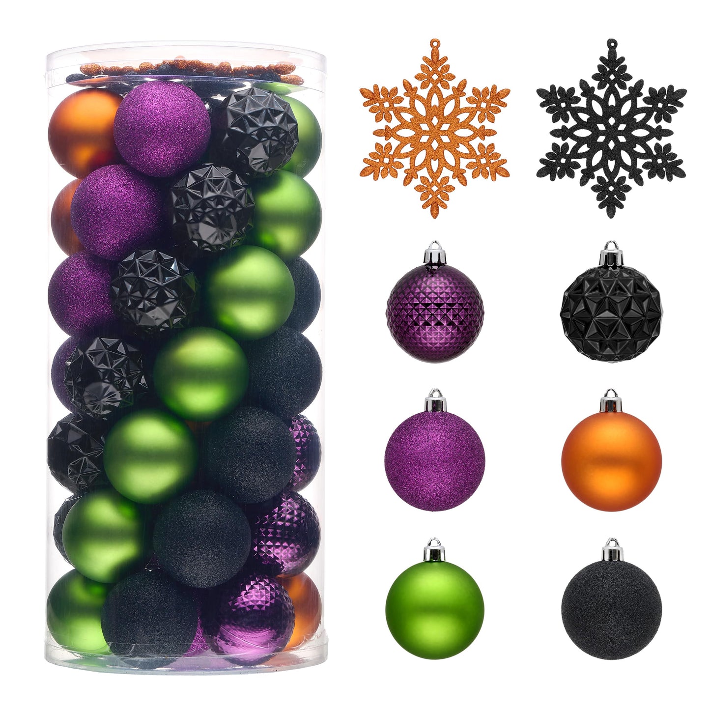 Valery Madelyn Christmas Tree Decorations Ornament Set for Fall Halloween, 50ct 2.36 Inches Orange Purple Black Shatterproof Christmas Ball Ornaments Hanging Xmas Holiday Party Decor