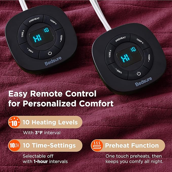 Bedsure Electric Blanket King Size - Dual Control Heated Blanket King Size, Fast Heating with 10 Time Settings & 10 Heat Settings, Warm Gift for Grandma (100x90 inches, Red)