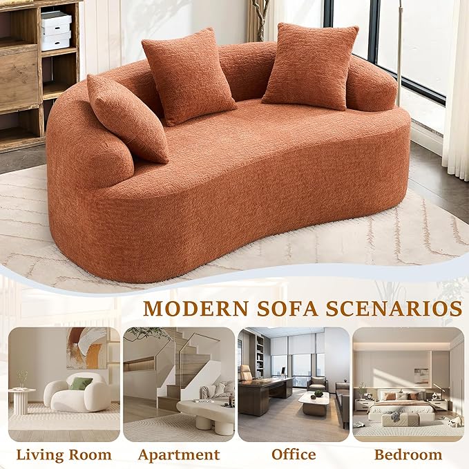 65'' Modern Curved Cloud Loveseat Sectional Sofa for Small Spaces, Luxury Plush Chenille Deep Seat Couch with 3 Pillows, No Assembly Needed Apartment Living Room Furniture, Black