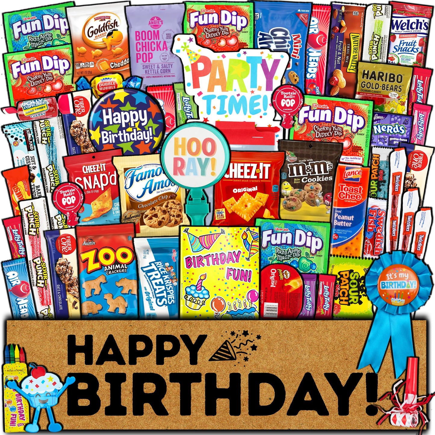 Birthday Care Package (50 Count) Snacks Food Cookies Bar Chips Party Variety Gift Box Pack Assortment Basket Bundle Mix Treat College Students Kids Teens