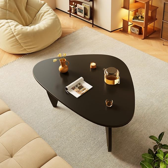 LUCKIIA Coffee Tables Wood Small Farmhouse Coffee Table Mid-Century Modern Wood Center Table for Living Room, Black, 35 Inch
