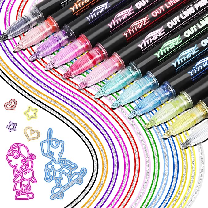 Outline Shimmer Markers, Tween Teen Girl Gifts Trendy Stuff, 12 Glitter Metallic Gel Pens Coloring, Arts and Crafts Drawin...