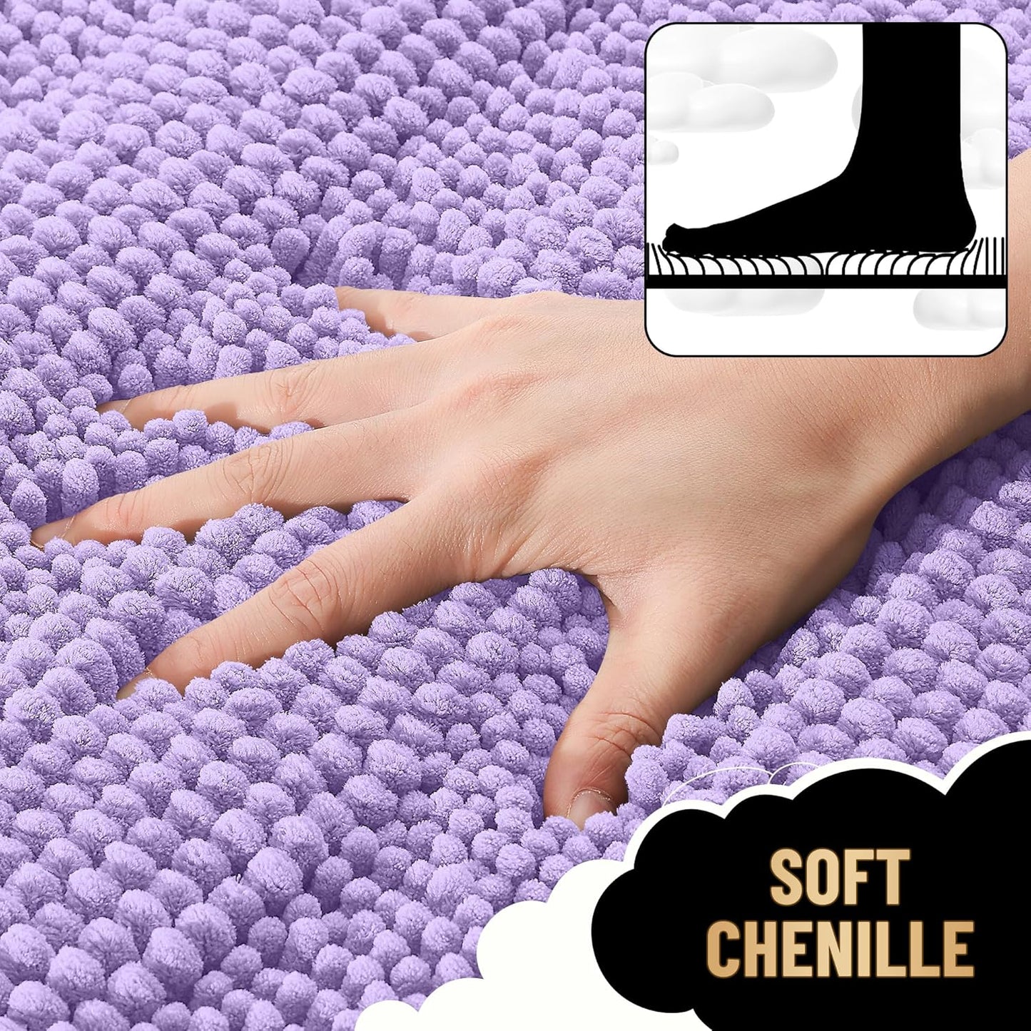 OLANLY Thick Bathroom Rugs 24x16, Extra Soft Absorbent Chenille Striped Bath Rugs, Rubber Backing, Machine Wash Dry, Bath Mats for Bathroom Floor, Tub and Shower, Home Decor Accessories, Lavender