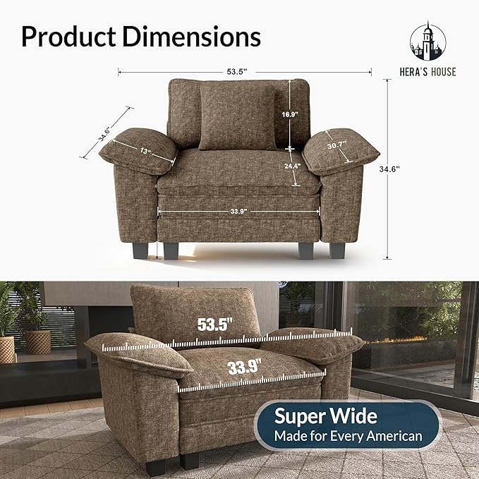 HERA'S HOUSE 54" Modular Sectional Sofa Couches for Living Room, Comfy Cloud Couch 1-Seater Deep Seat Sofa with Throw Pillow, Chenille Taupe