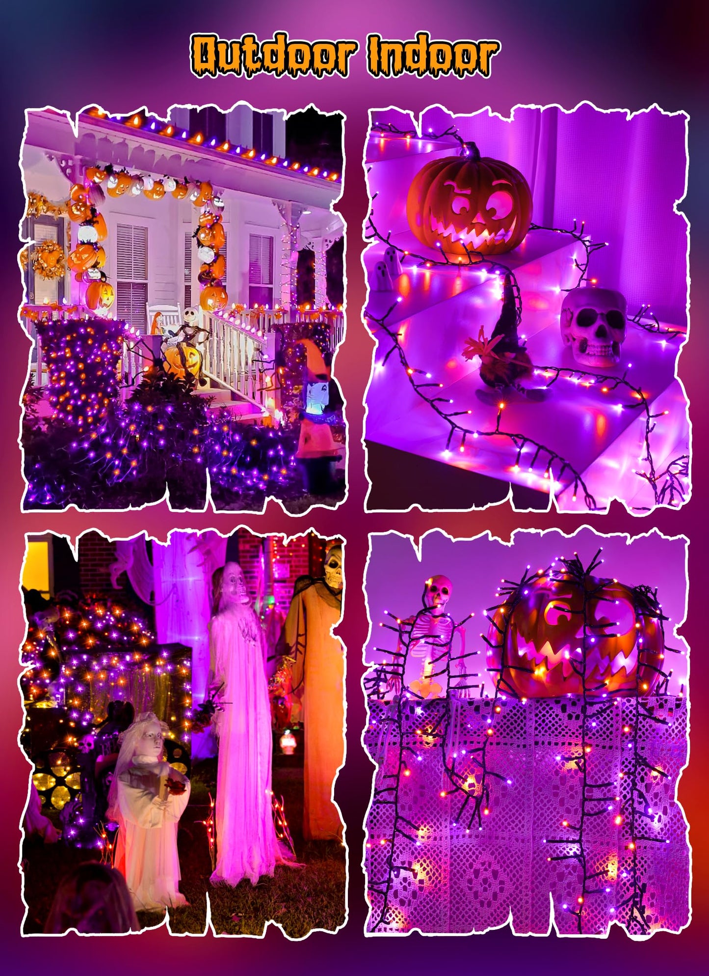 Halloween String Lights Outdoor Cluster Lights - 500 LED 25 Ft Orange Purple Twinkle Lights 8 Modes Timer Remote, Waterproof Plug in Halloween Fairy Lights for Indoor Outdoor Halloween Decorations