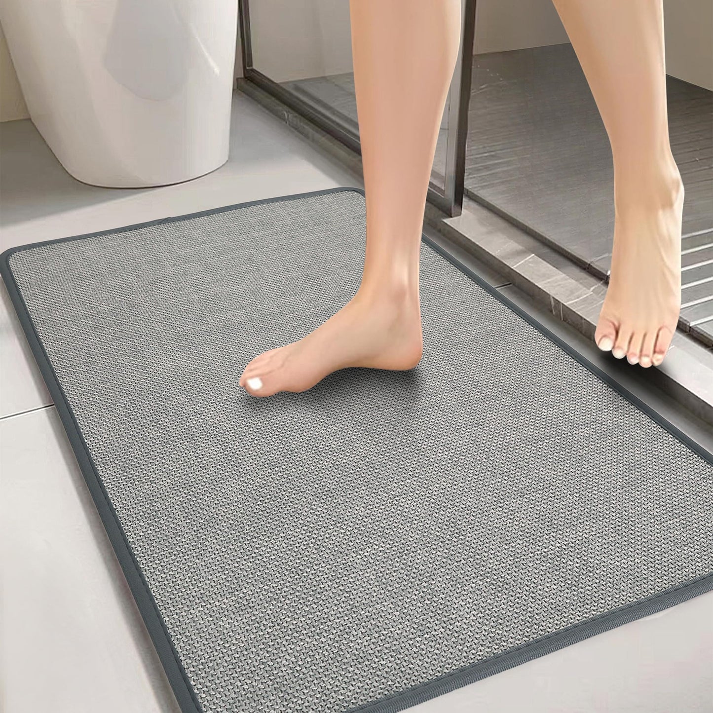 Bathroom Rugs, Bath Mats for Bathroom Non Slip Washable, Quick Dry, Water Absorbing, Fits Under Door, Ultra Thin, Rubber Backing, Low Pile, Cozy Cloth Cotton, Ideal for Shower, Sink-Grey 24''x16''