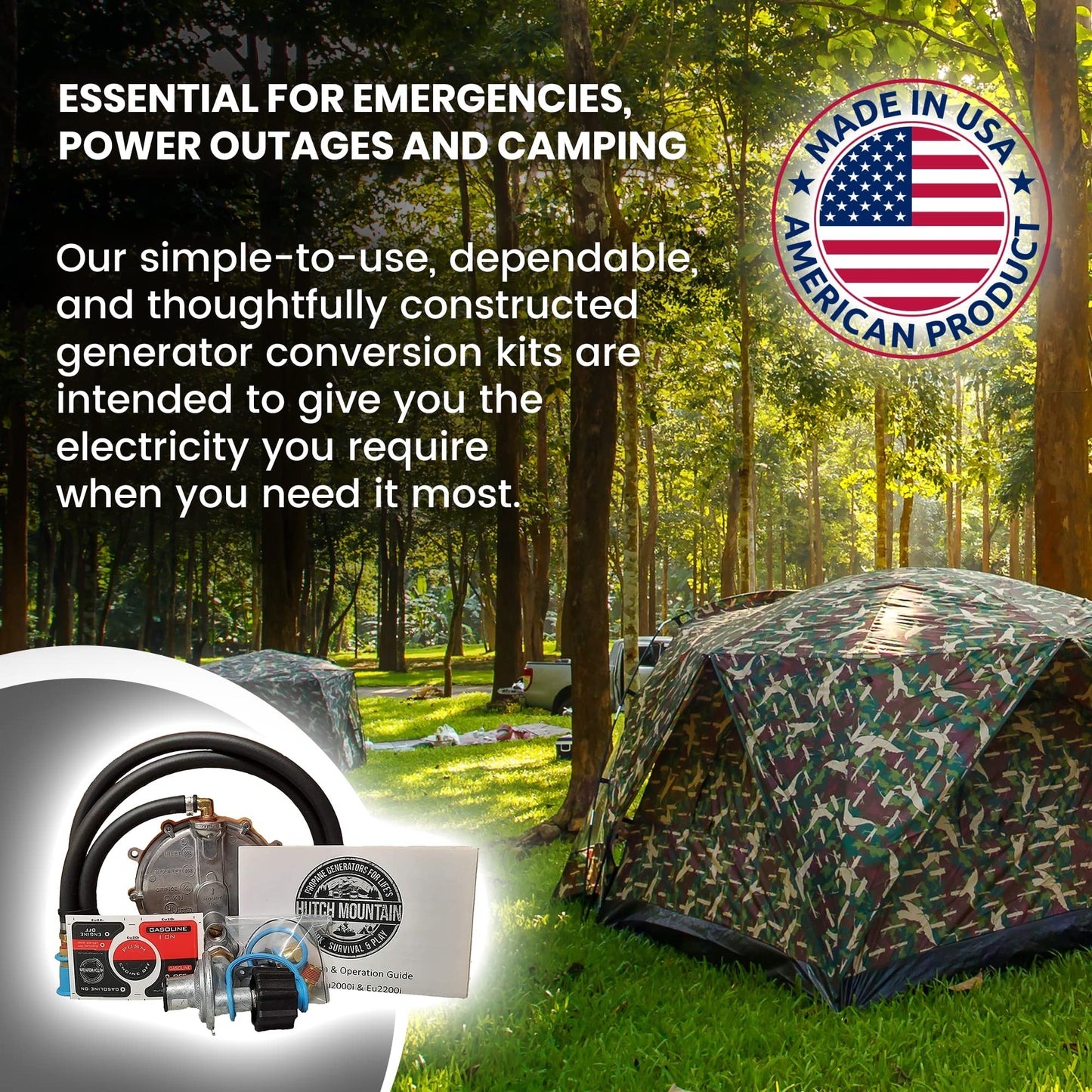 Hutch Mountain Generator Propane Conversion Kit Honda EU2200i- Dual-Fuel Conversion for Propane & Gasoline - Portable Generator Backup Kit for Home Emergencies, Camping, and RVs