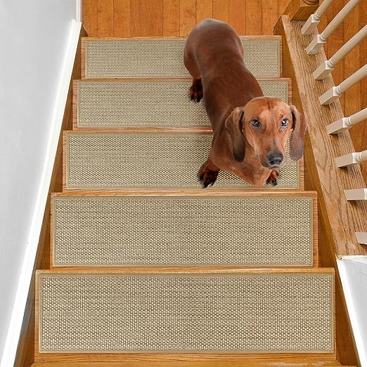 Stair Treads Non Slip for Wooden Steps Indoor 10" x 30" 4 Pack Extra Wide Stair Tread Carpet Stairs Runner, Step Pads with Reusable Adhesive for Dogs Kids Elders, Machine Washable, Beige