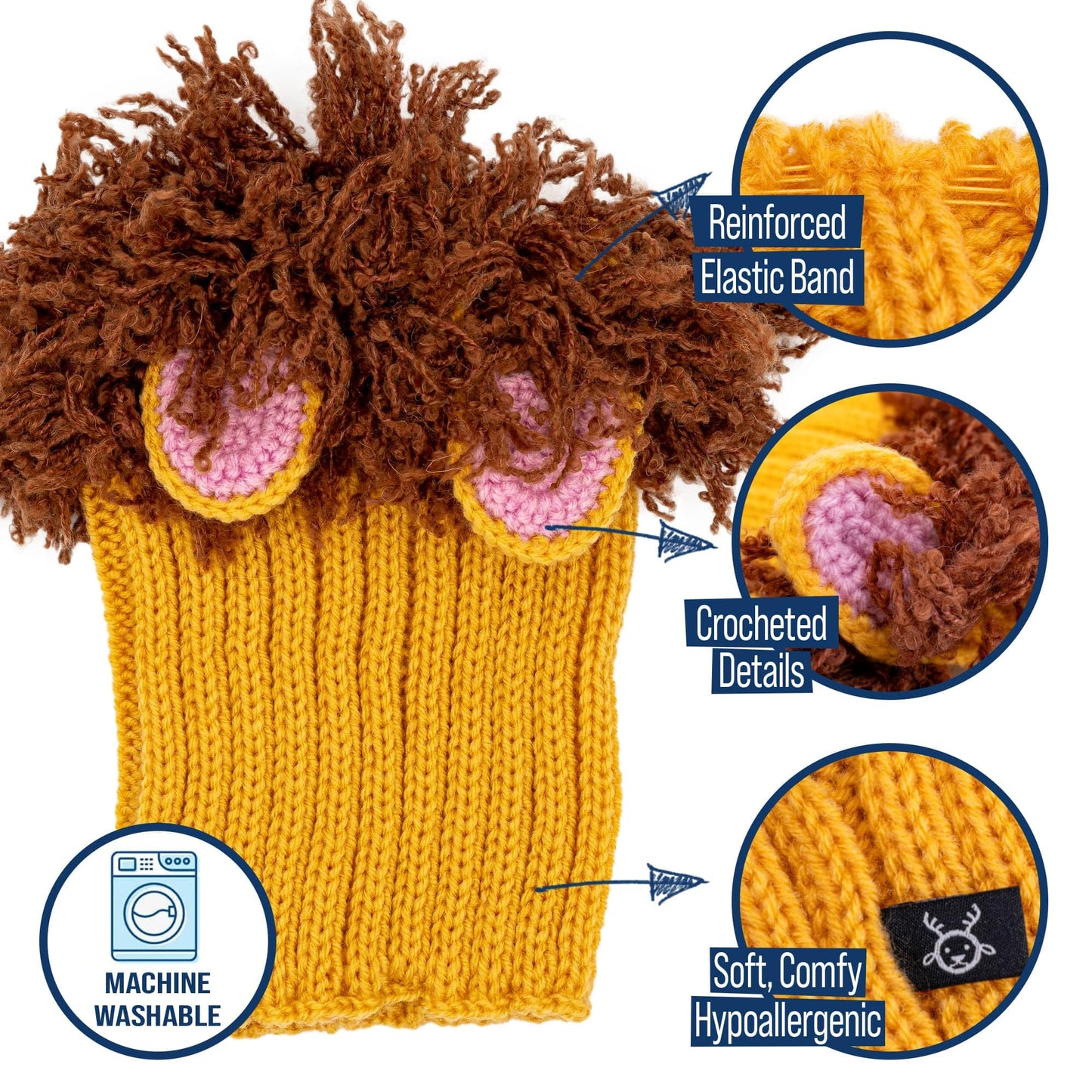 Zoo Snoods Lion Costume - Knit Mane Dog Snood Ear Wrap for Pets, Warm Neck Cover for Halloween and Winter (Medium)