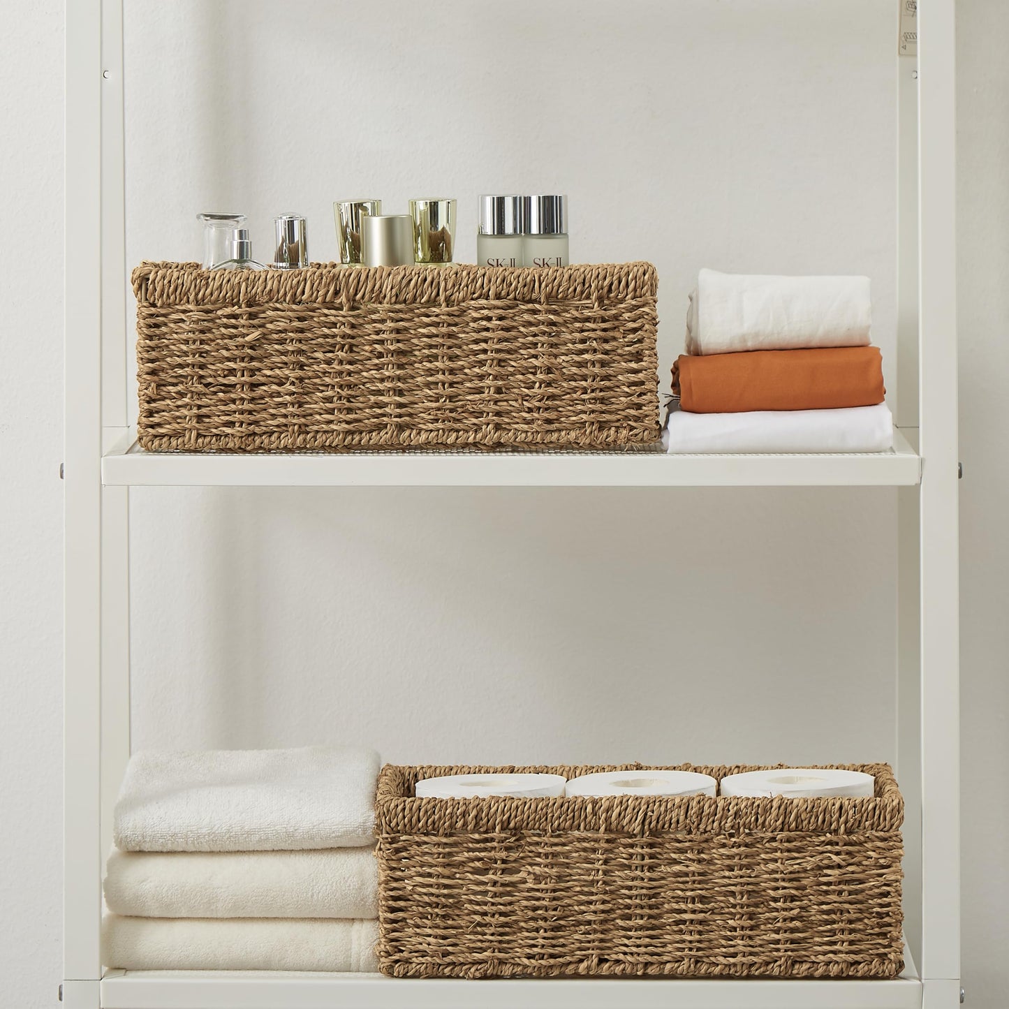 Vagusicc Wicker Storage Basket, Hand-Woven Seagrass Wicker Baskets with Handles, Toilet Paper Basket for Toilet Tank Top, Small Wicke Baskets for Organizing Shelves, 2-Pack, Seagrass