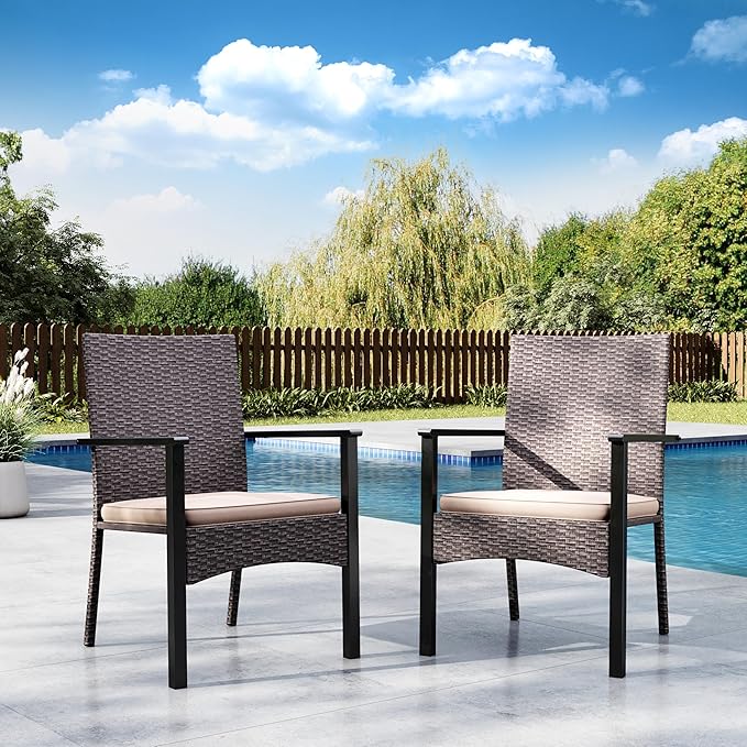 MFSTUDIO Outdoor Wicker Dining Chairs, Patio Chair Set, Rattan Outdoor Chairs Set of 2, All-Weather Patio Furniture Dining Chair with Removable Cushions, Backyard, Porch