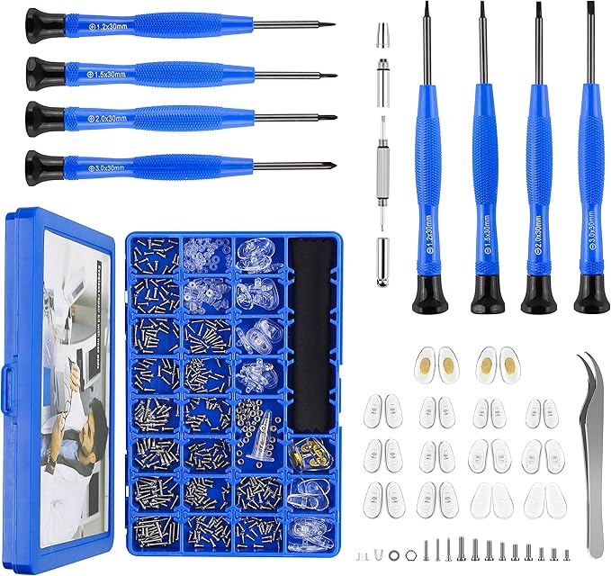 Upgrade Version Magnetic Eye Glass Repairing Kit, Eyeglass Repair Tool Kit with Compact Screw Box Include Nose Pads, Preci...