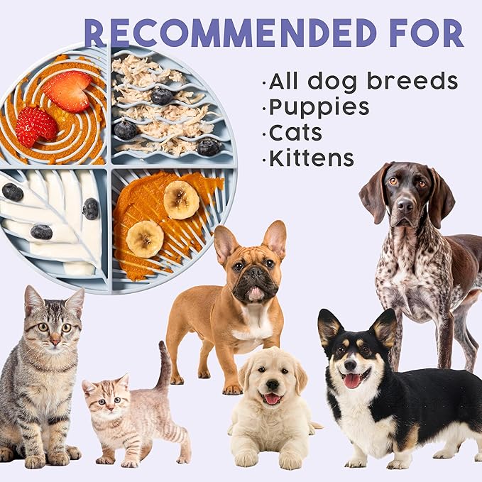 Awoo Paradise Silicone Dog & Cat Lick Mat & Slow Feeder with Suction Cups, Non-Slip, Dishwasher Safe, Extend Mealtime, Reduce Anxiety (Sky)
