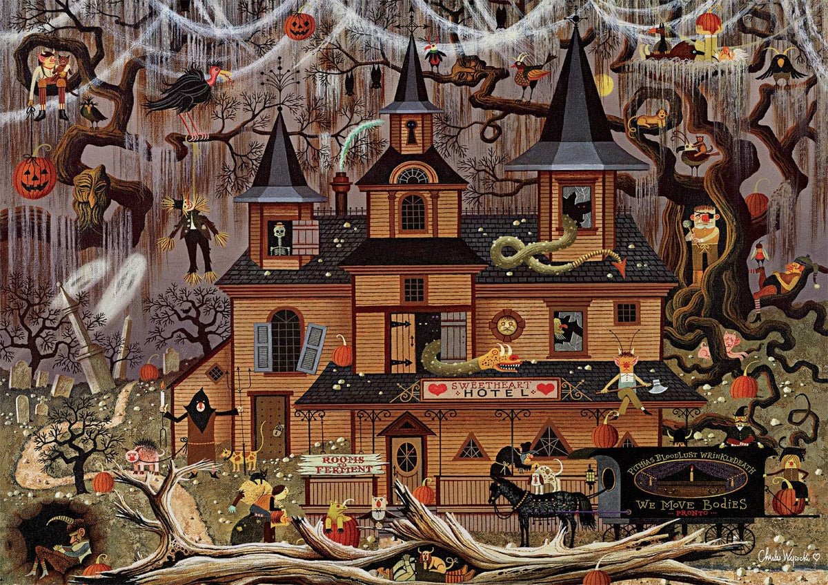 Buffalo Games - Charles Wysocki - Wysocki - Trick or Treat Hotel - 500 Piece Jigsaw Puzzle For Adults -Challenging Puzzle Perfect for Game Nights - Finished Size is 21.25 x 15.00