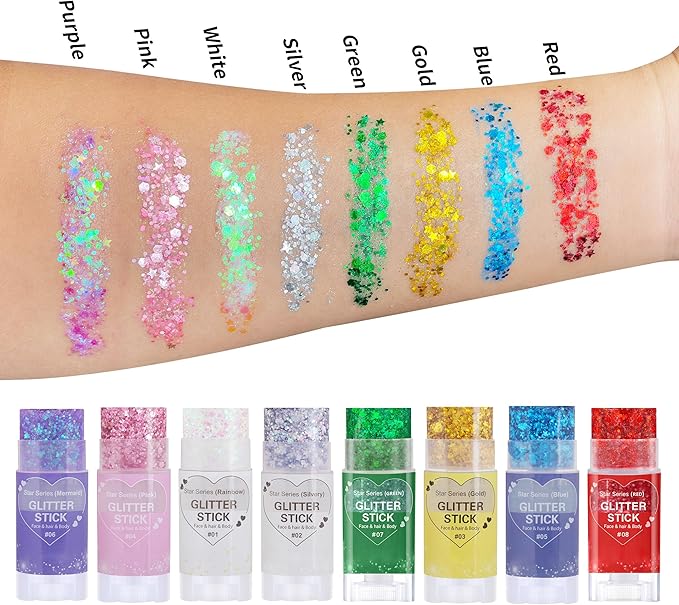 Green Body Glitter Stick,Waterproof Shimmer Elphaba Costume Accessories,St Patrick's Day Outfit for Women,Mardi Gras Hair Glitter Rave Singer Concert,Green Alien Face Glitter Paint