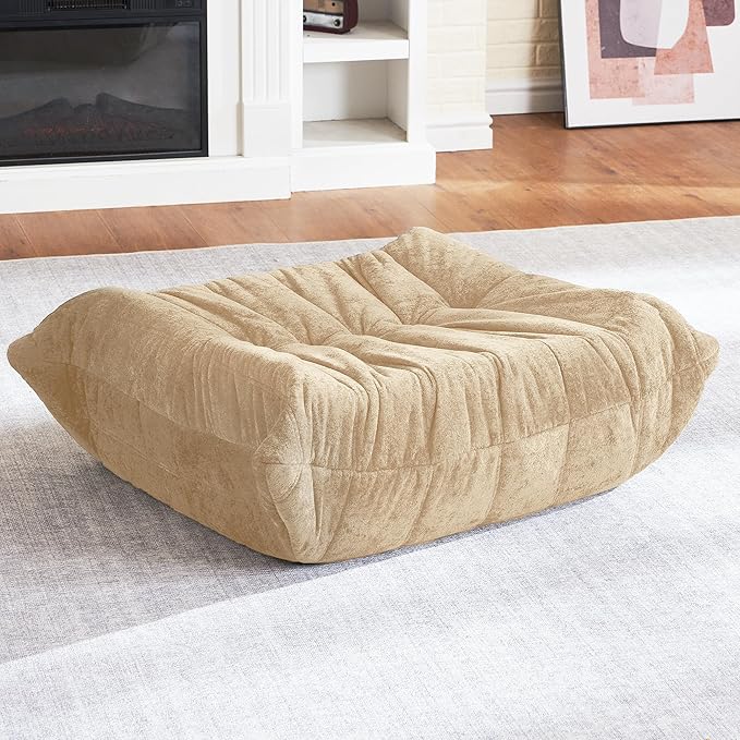 HABUTWAY Bean Bag Ottoman,Foot Rest,Fireside Chair Memory Foam Lazy Bean Bag Sofa for Living Room,Bedroom,Dorm,Office (Ottoman-Khaki)
