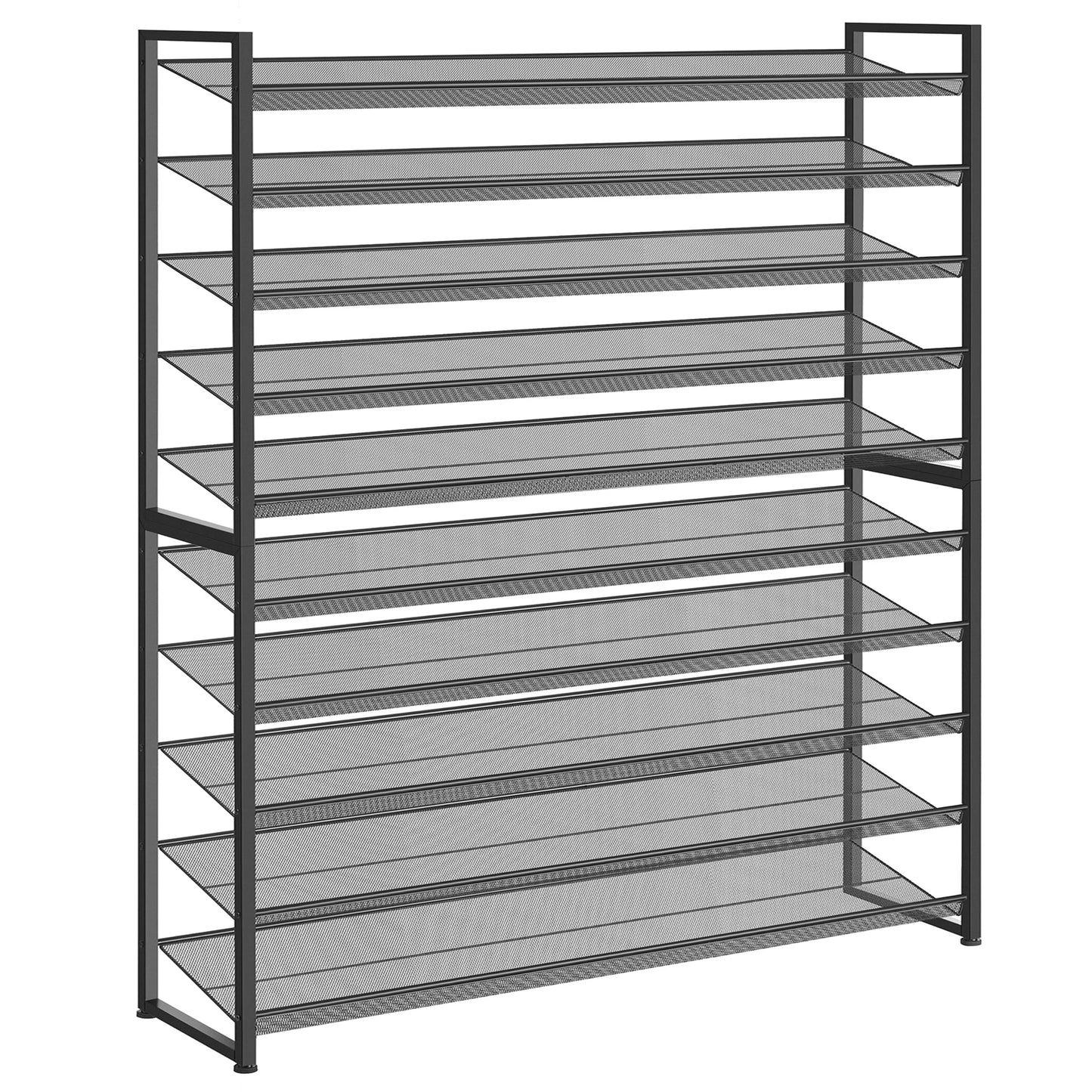 Nunsino Shoe Rack, Long Shoe Organizer,Max Holds 62 Pairs,10 Tier Metal Shoe Storage Shelf,5-Tier Stackable Shoes Organizer for Garage, Entryway,Black