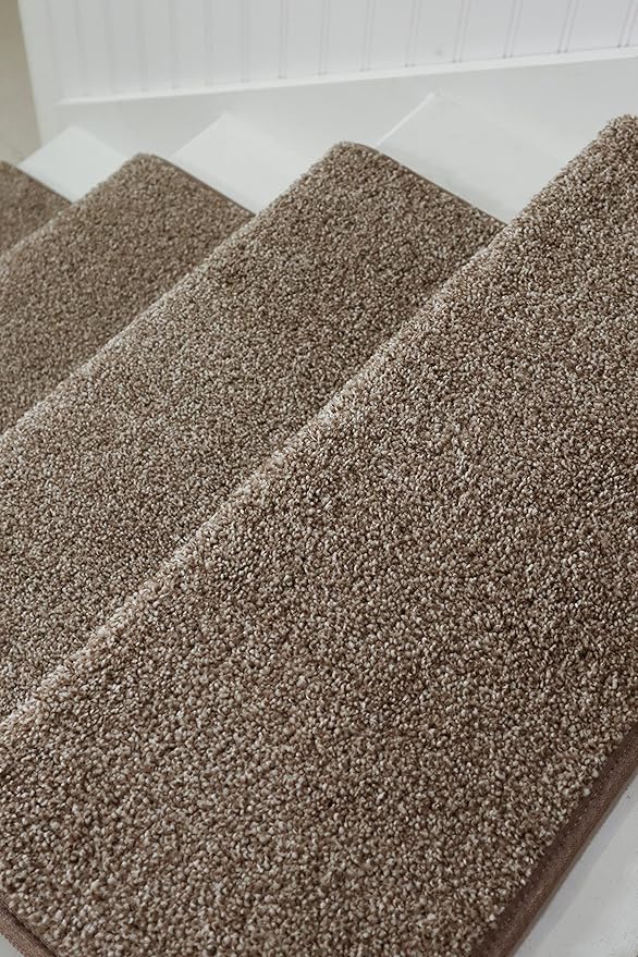 Oak Valley Designs™ Rounded Bullnose Carpet Stair Treads - Anti Slip Indoor Stair Mats for Wooden Stairs, Style: Stoney Brook, Dove 35" W X 9.75" D (Set of 14)