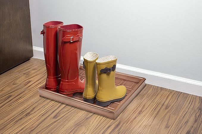 Good Directions Small Boot Tray, Squares Multi-Purpose All Weather Decorative Boot Tray, Shoes, Plants, Garage, Patio Door, Pet Bowls, 20 inch Entry Indoor Shoe Tray for Apartment, Copper Finish
