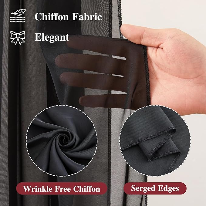 Wedding Arch Draping Fabric, 2 Panels 18FT Black Sheer Backdrop Curtain Chiffon Fabric Drapery Voile Scarf Draping Panels for Wedding Archway Ceremony Curtain Valance Party Decoration