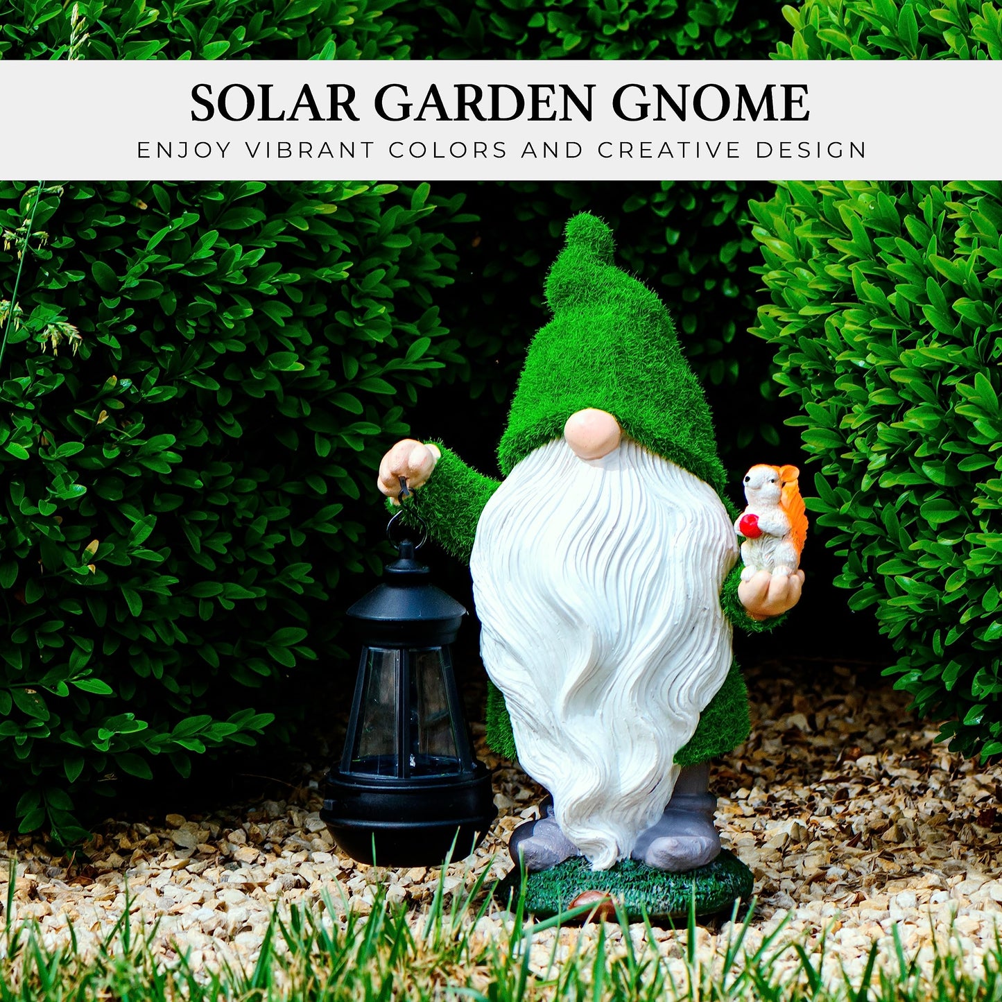 Redwix Garden Gnome with Squirrel 11.8'', Garden Statues Outdoor Clearance with Solar Lantern, Garden Gnomes Outdoor Funny for Yard and Patio Decor