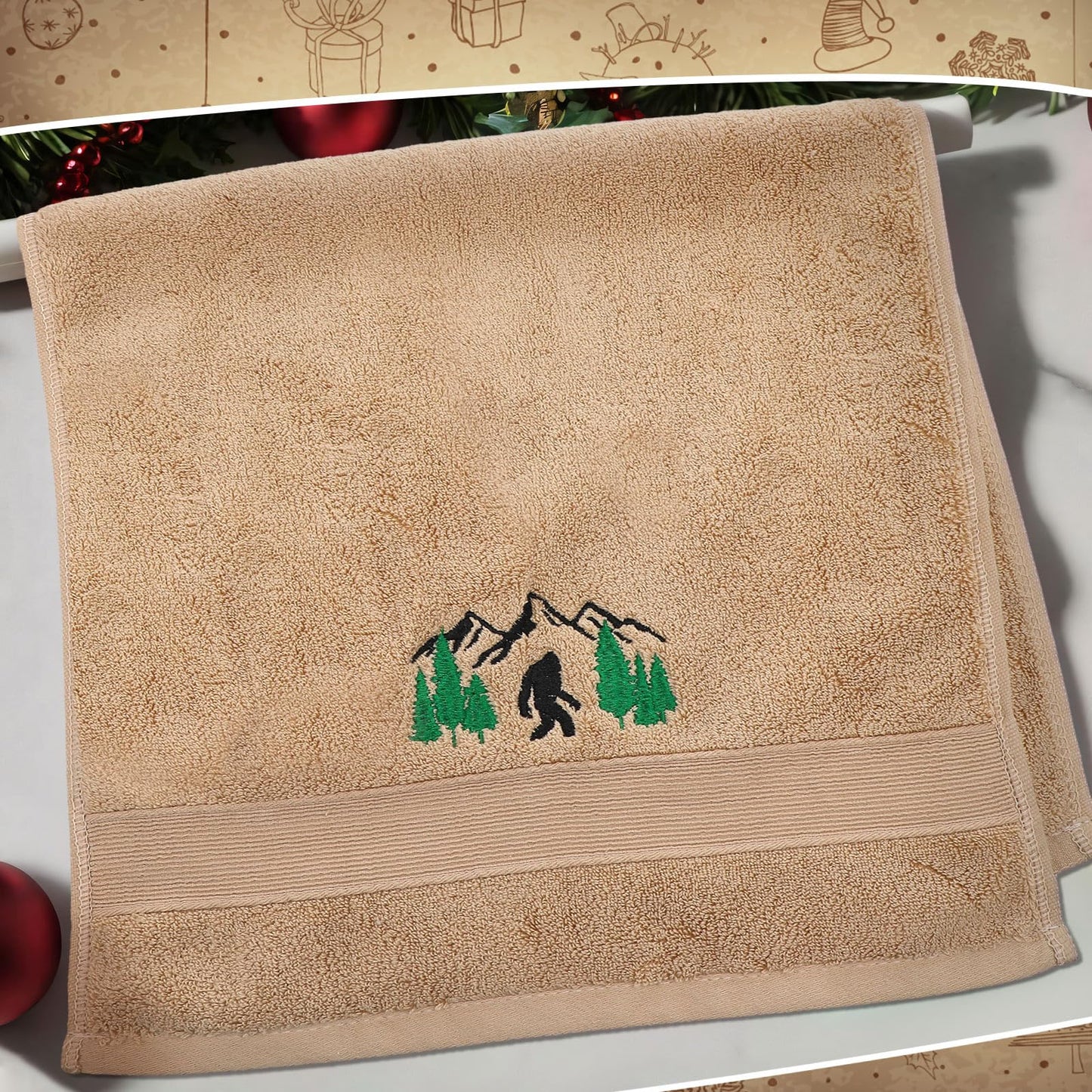 FuWeave 3 Pcs Bigfoot Hand Towels Funny Big Foot Sasquatch Gifts Forest Mountain Embroidered Decorative Bathroom Towels for Bathroom Kitchen Decor, 100% Cotton, 13.3 x 29.5''