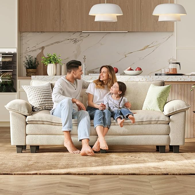 LINSY HOME 90'' Cloud Loveseat Sofa, Modular Sectional Couches Corduroy Cloud Couch Soft Modern Comfy Love Seat Sofa Set for Living Room Apartment Office, Beige
