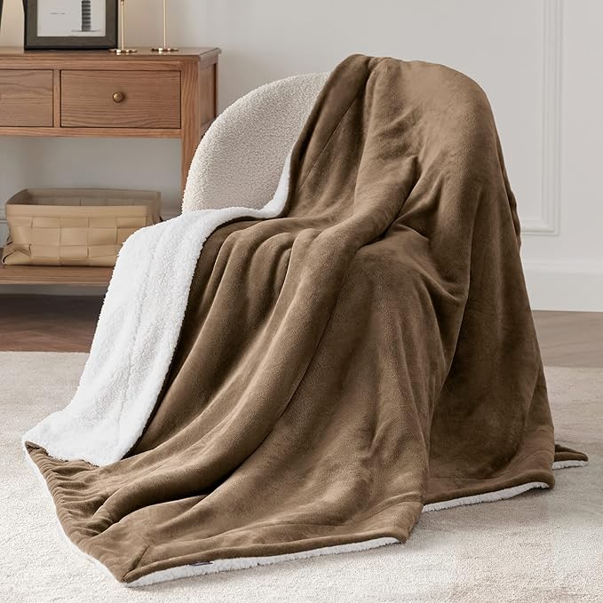 Bedsure GentleSoft Sherpa Fleece Throw Blanket for Couch - Thick and Warm Throw for Women and Men, Soft Fuzzy Plush Kids Blanket for Winter, Non-Heated, Camel, 50x60 Inches