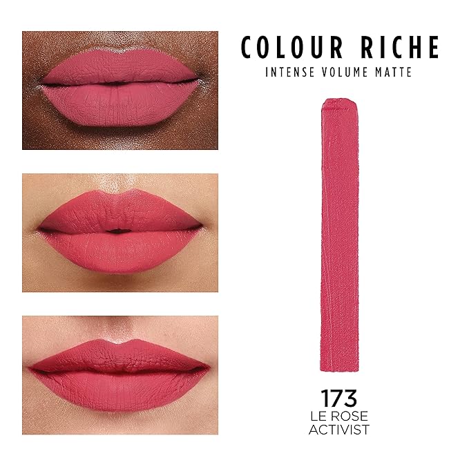 L'Oreal Paris Colour Riche Intense Volume Matte Lipstick, Lip Color Infused with Hyaluronic Acid for up to 16hr All Day Comfort, Le Rose Activist, 0.06 oz