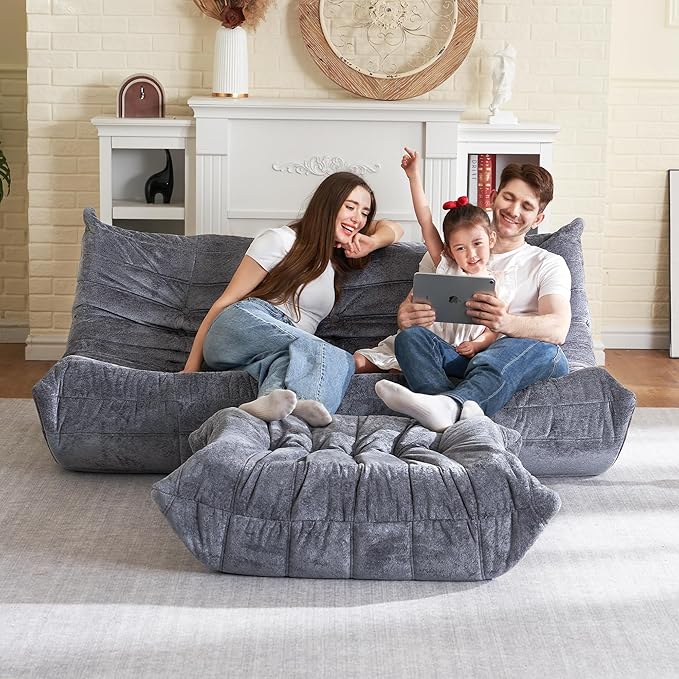 HABUTWAY Bean Bag Ottoman,Foot Rest,Fireside Chair Memory Foam Lazy Bean Bag Sofa for Living Room,Bedroom,Dorm,Office (Ottoman-Grey)