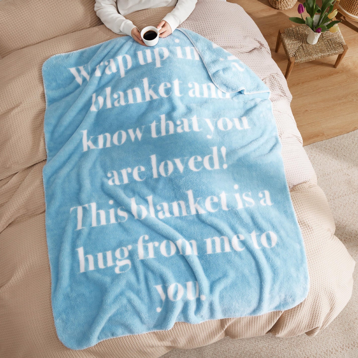 Bedsure Get Well Gifts for Women - Thinking of You Gifts for Women Men, After Surgery Healing Blanket with Inspirational Words, Breast Cancer Care Blanket for Mom Elderly & Adults, Blue, 50x60 Inch