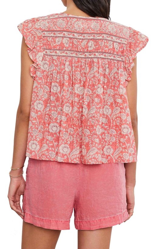 Velvet by Graham and Spencer Women's Kenzie Printed Voile Top, Rouge, XL